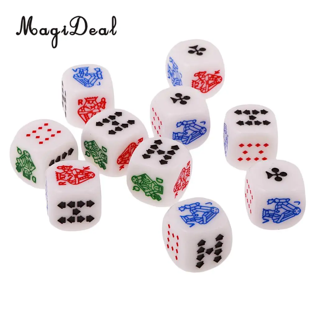 MagiDeal Acrylic 10Pcs 12mm Six Sided Poker Dice for Casino Poker Card Game Favours for Fun Family Pub Game Dice Toy game dice dice set acrylic dice