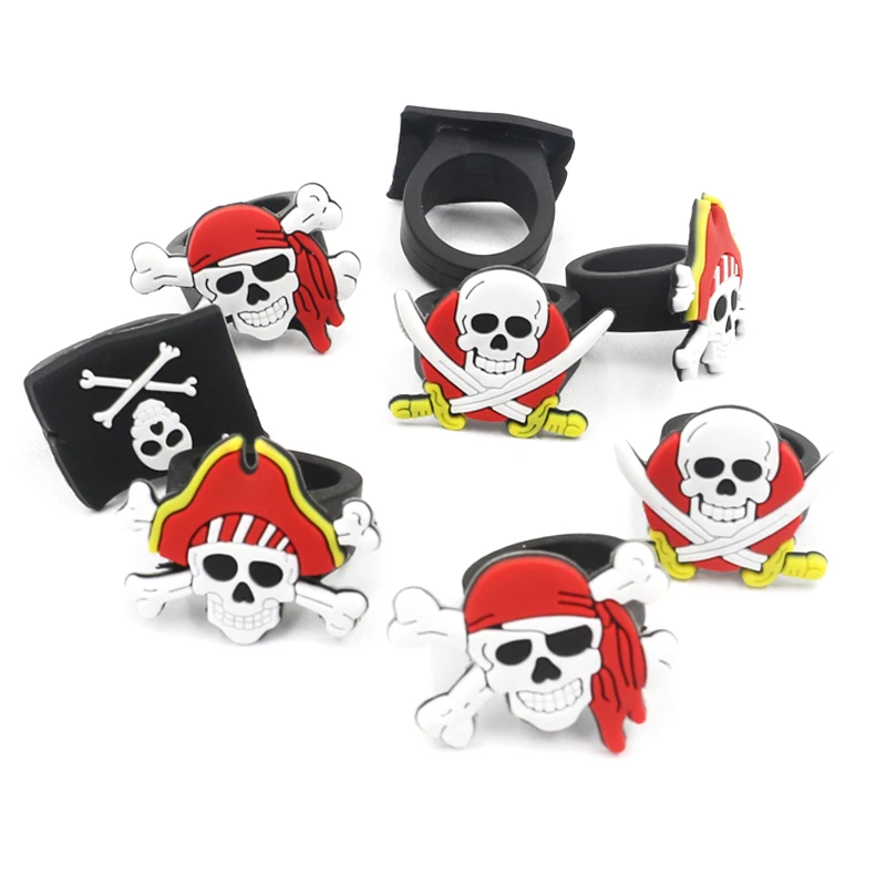 12 шт., силиконовые игрушечные кольца в виде пиратов из стран Карибского моря, костюм для Хэллоуина, наряды для пиратской вечеринки, детский подарок на день рождения