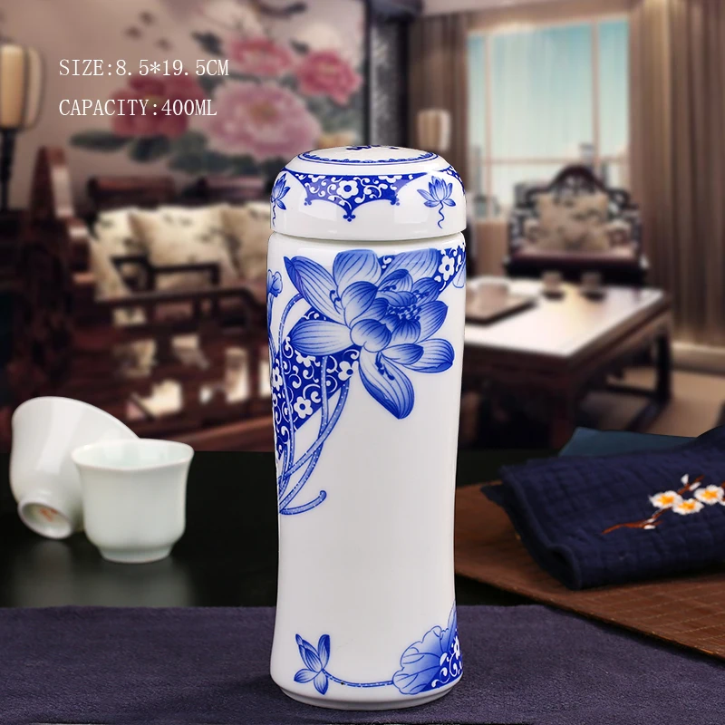 400 мл Цзиндэчжэнь синий и белый фарфор цветочный узор керамическая теплоизоляция Чай бутылки для воды походные свадебные подарки - Цвет: I