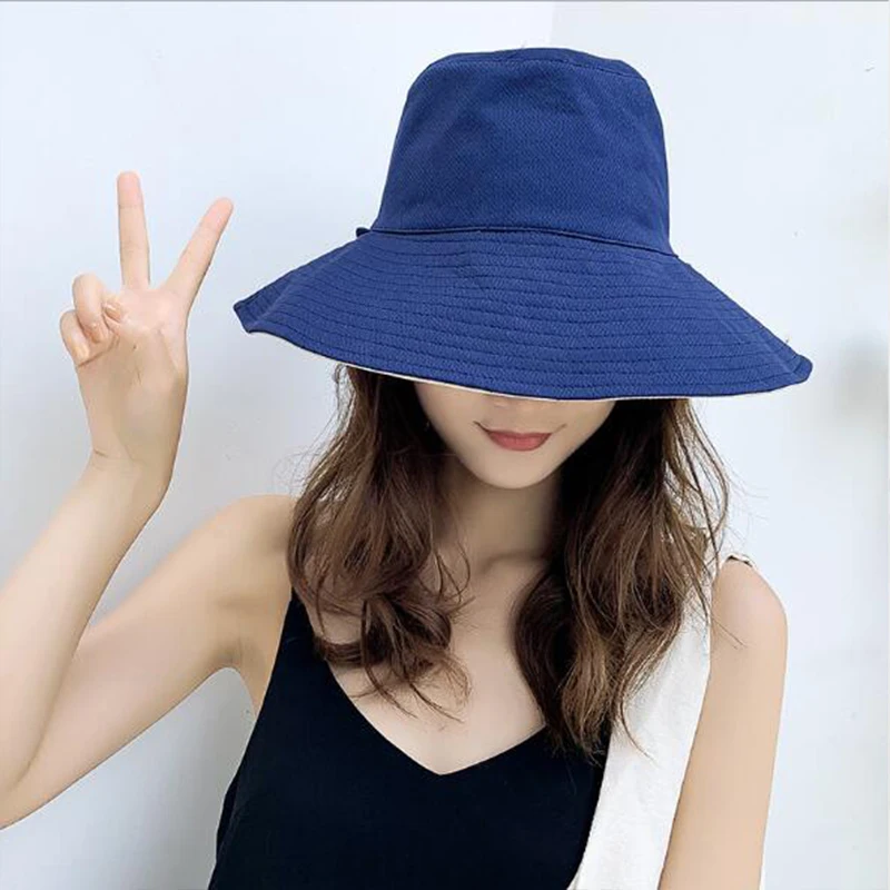 

Hat ladies summer new cloth cap foldable double-sided fisherman hat Korean version of the solid color sun hat suntan female cap
