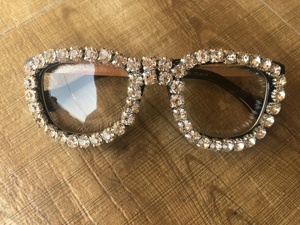 Square Diaomd Eyeglasses Clear Lens Women Diamond Sunglasses UV400