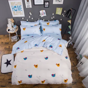 

wholesale Cartoon birds and animals cat Bedding Set 4pc Duvet Cover Sheet Pillow cover -Single queen size Winter four piece set
