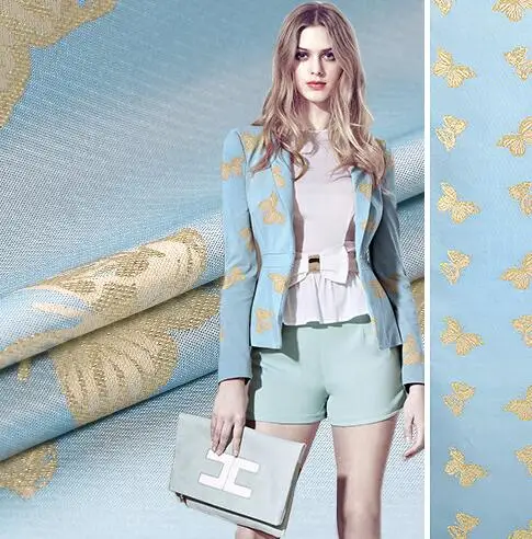 

The spring and autumn light blue French stereo jacquard brocade fashion fabric Butterfly Gold Fashion Square cloth