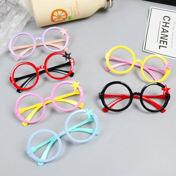 GLAUSA Circle Stars Decor Glass Frame Cute Round Frame for Children Lovely  Eyeglasses Prop without lens Girls Boys Fashion Frame
