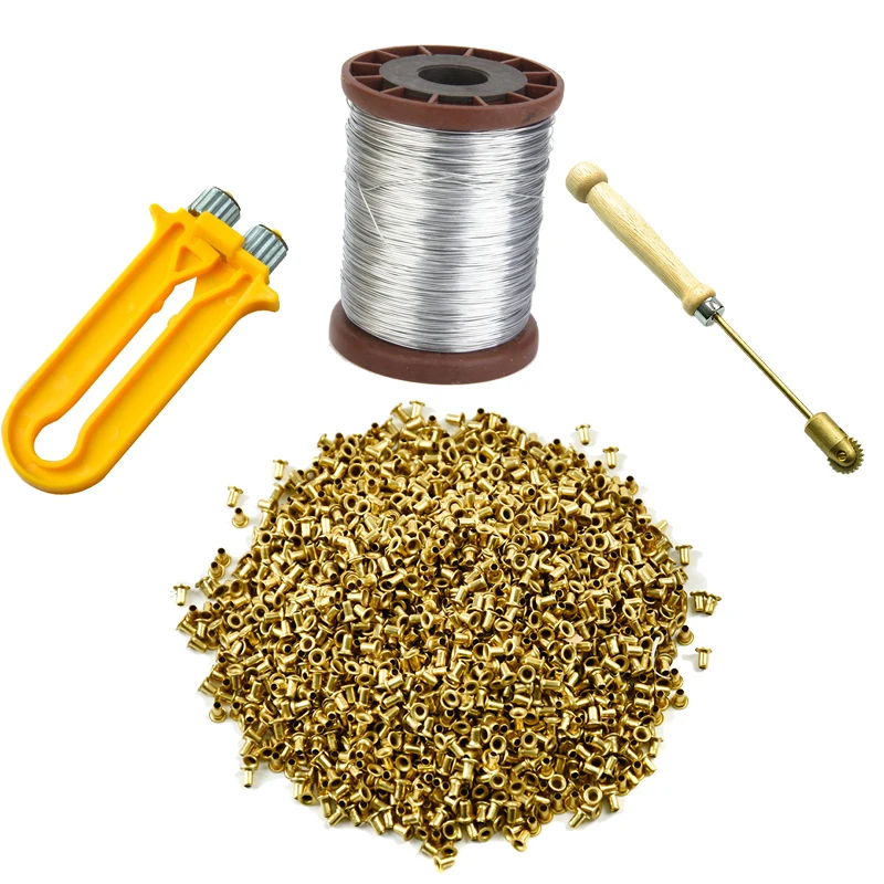 

DLKKLB Beekeeping Tools Kits 1100 Pcs Copper Eye/ Steel Wire/ Tensioners/ Roller Frame Embedding Device Beekeeping Equipment Set