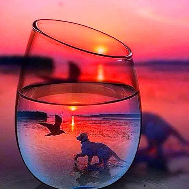 5D Diamond Painting Landscape Bottle Glass Scenery Diamond Embroidery Sunset Cross Stitch Mosaic Needlework Home Decor - Цвет: Бургундия