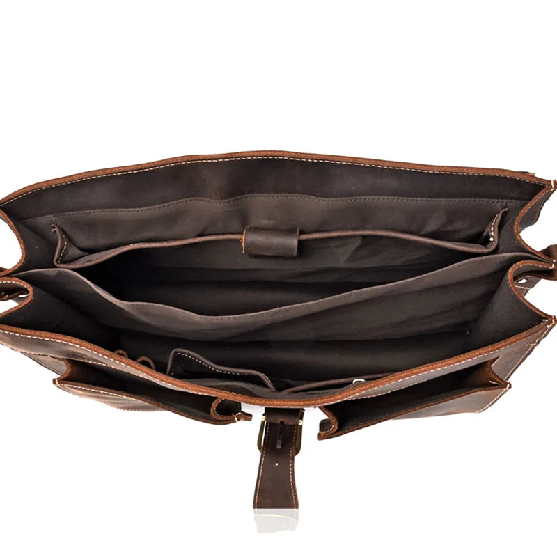 AETOO Retro leather men's large-capacity briefcase head laptop bag crazy horse skin 16 inch computer Messenger bag