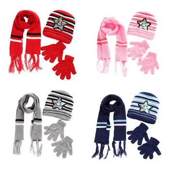 

Baby Kids Unisex Warm Autumn Winter Paillette Star Beanie Cap Scarf Gloves Set