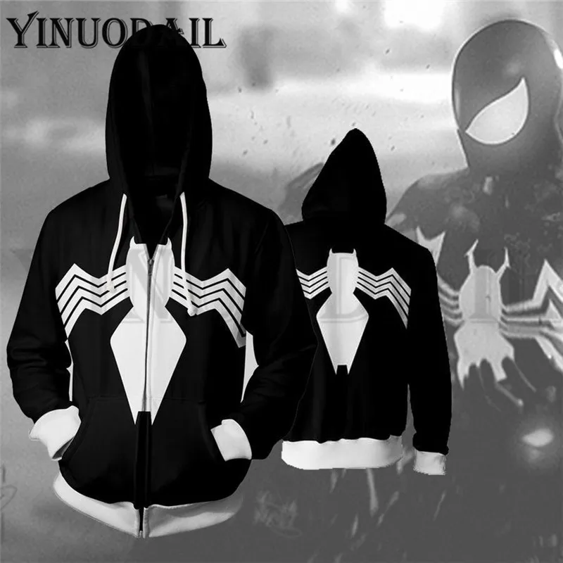 

Avengers Spiderman Superhero Autumn New Casual Venom Unisex Zipper Hoodies Top Sweatshirt Jacket Coat