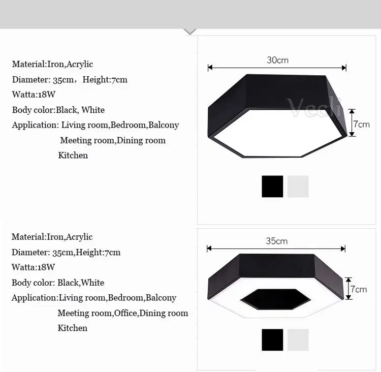 Светодиодные потолочные светильники, шестигранные, для спальни, гостиной, балкона, для офиса, для учебы, для столовой, потолочные лампы, светодиодное освещение для помещений