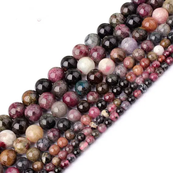 

1 Strand 100% Natural Rainbow Tourmaline Beads 4MM 6 MM 8MM 10MM 12MM Round Semi Gem Stone Jewelry Loose Beads 15.5"/Strand