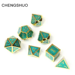 Chengshuo rpg кости многогранных металлические наборы dnd Подземелья и Драконы настольная игра цинковый сплав зеленый кубики цифровой шаблон d20 10