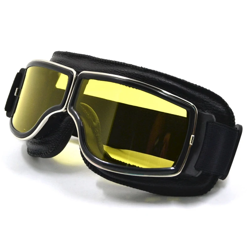 GG T13 BK Yellow Fashion New Harley Style Motorcycle Goggles Pilot Motorbike Goggles Leather