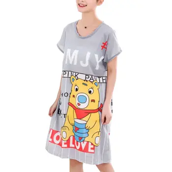 

Womens Short Sleeves Knee Length Nightdress Student Cute Cartoon Bear Rabbit Animal Printed Sleepwear Oversized Loose Loungewear