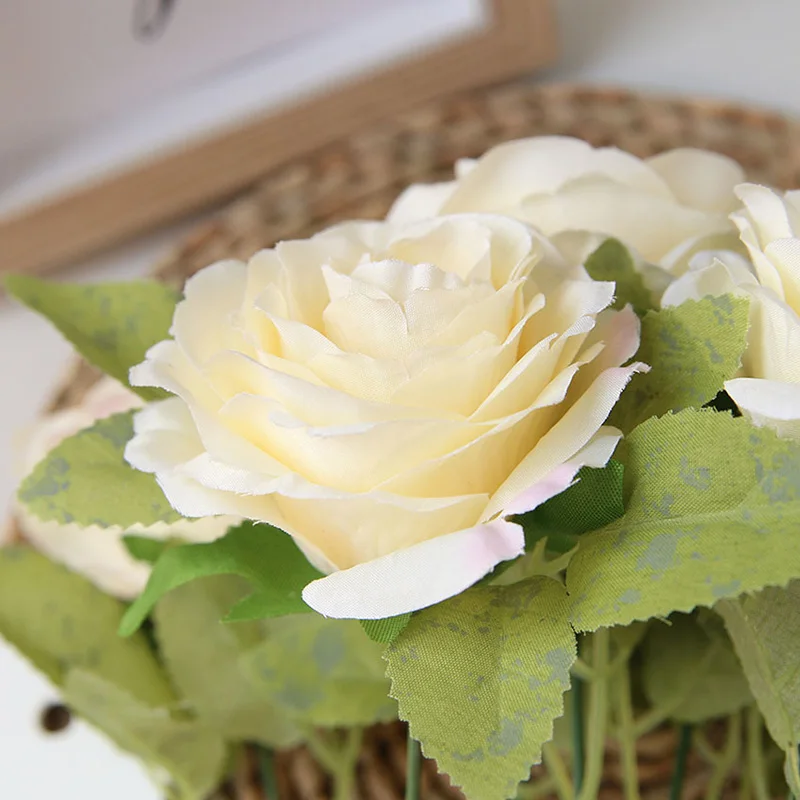 Flone Artificial Silk Rose Flower Bouquet Fake Flowers 12 Head Small Fresh Wedding Rose Decoration Home Decoration Accessories (2)