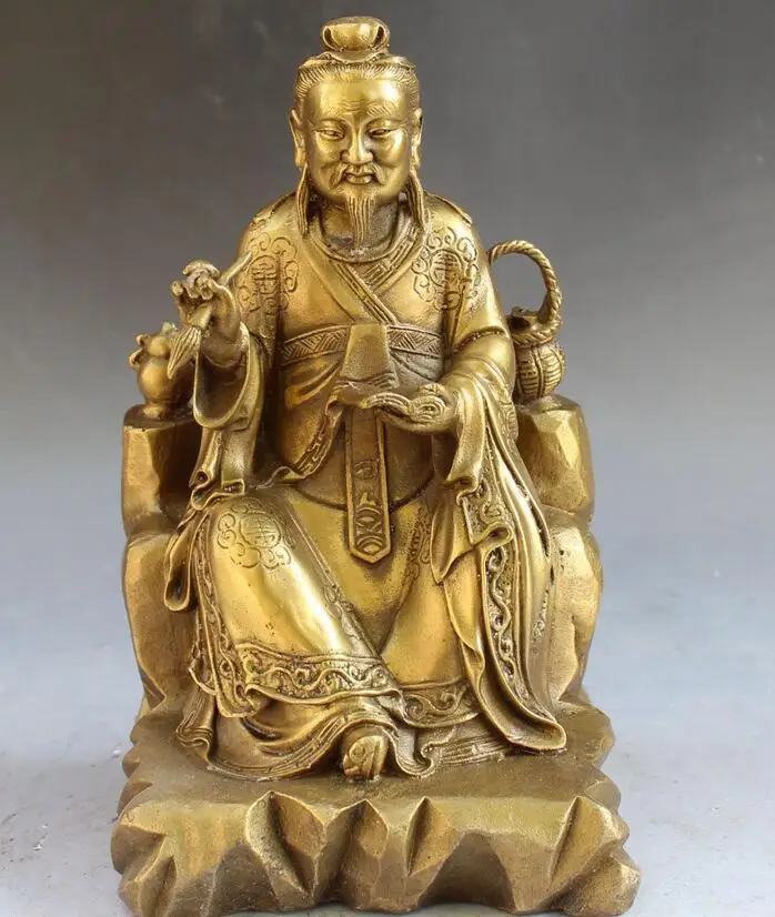 

6710560++9" Folk Chinese Brass Literati Old Man Hold Brush Pen Book Statue Sculpture