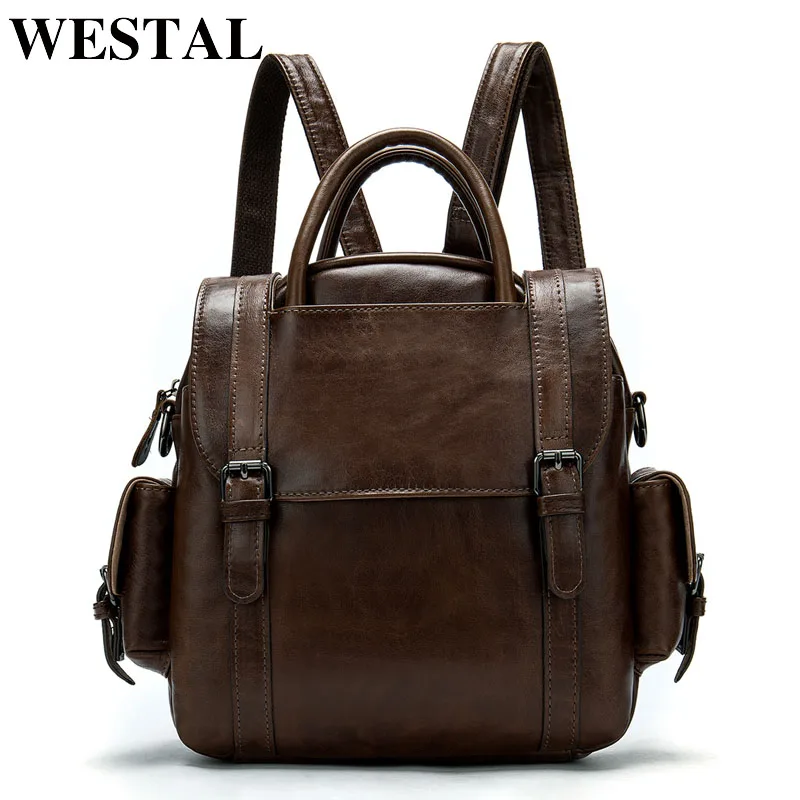 Мужской маленький рюкзак WESTAL, кожаная сумка для мужчин, школьная сумка, рюкзак для путешествий, ipad, деловая сумка для студентов, сумка через плечо 9546
