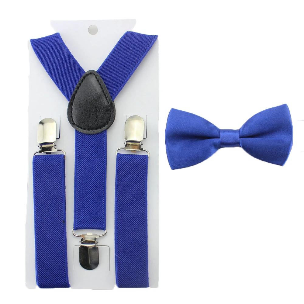1set Bow Tie & Suspenders Matching Set For Boy solid color Baby Toddler
