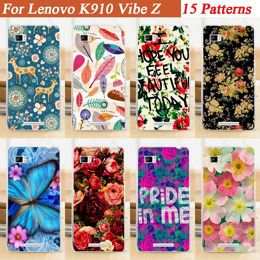 

HOT! 13 patterns beautiful flowers phone skin shell case printed case for Lenovo K910 Vibe Z PC hard cover case