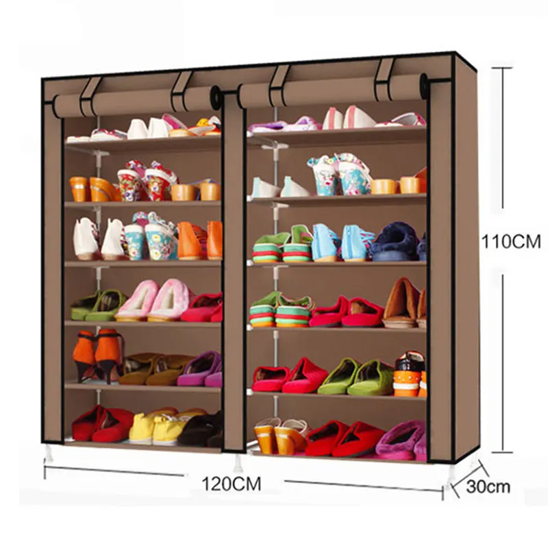 Actionclub Double Row Multi-layer Minimalist Oxford Cloth Shoe Cabinet Dustproof Moistureproof Shoe Organizer Shelves Furniture