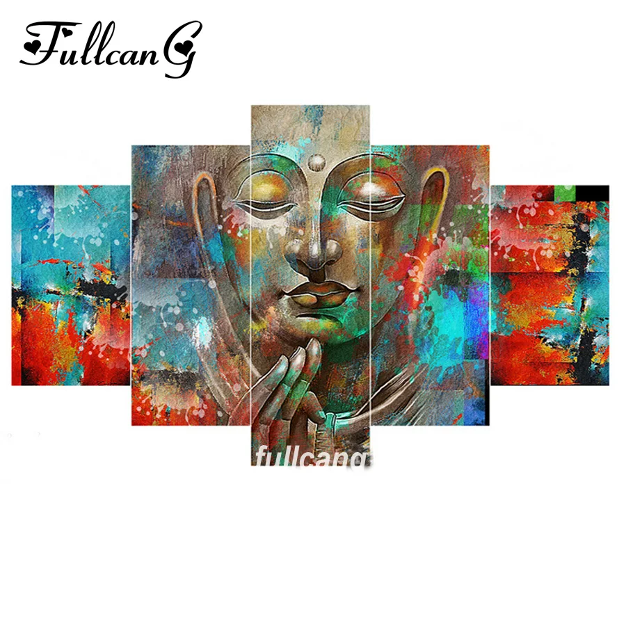 

FULLCANG Colorful Buddha 5pcs Diamond Painting Cross Stitch Multi Picture Diamond Embroidery Diy 5D Square Mosaic F1080