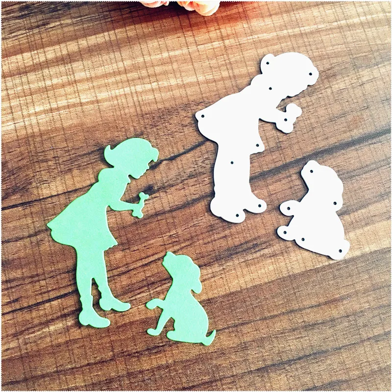 

Girl and dog metal die cutting dies scrapbooking embossing folder suit for big shot cutting machine
