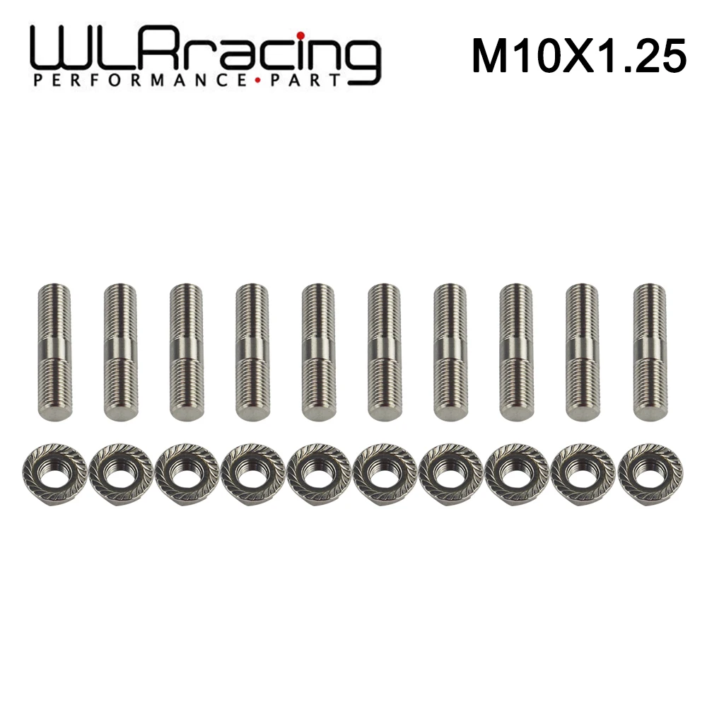 

WLR Racing - 10 pcs 10mm Stainless Steel Exhaust Studs & Serrated Nuts M10x1.25 Stud Conversion Tall Lug Bolts SCREW ADAPTER kit