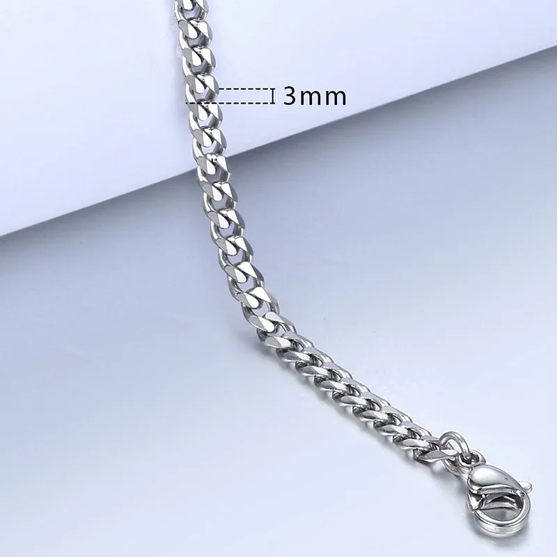 2-3 мм браслеты-цепочки для женщин и мужчин, серебристый, черный, золотой, нержавеющая сталь, панцирь, кубинский кабель, круглая коробка, плетеный пшеничный браслет KBB13A - Окраска металла: KB214