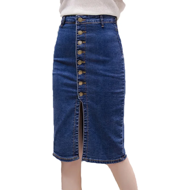 

New Style Fashion Women Single Breasted Pack Hip Split Denim Jeans Skirts