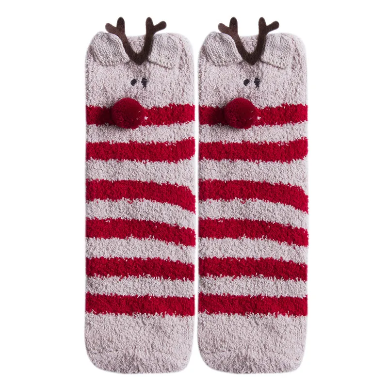 Высокое качество Novetly животных коралловый флис мягкие теплые пушистые тапочки пижамные носки Рождественский подарок - Цвет: adult