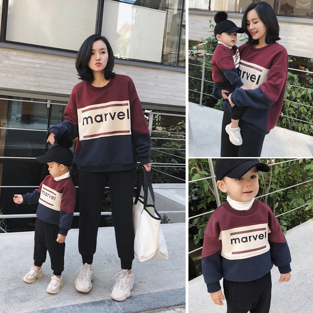 

Family Matching Clothes Winter Mother Daughter Father Son Sweatershirt Long Sleeve Pullover Fleece Lined Jumper Causal Top