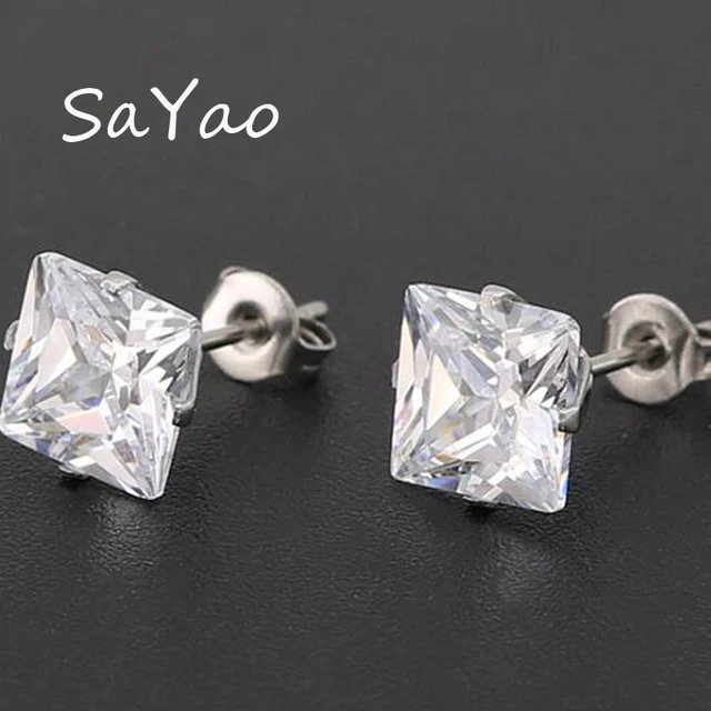 Sayao 1 Pair Surgical Stainless Steel Stud Earring Clear Square Sayao 1 Pair Surgical Stainless Steel Stud Earring Clear Square Crystal Tragus Earrings Cubic Zirconia Love
