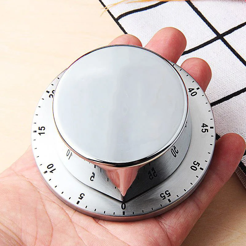 

1pcs Round Kitchen Timer Stainless Steel Magnetic Base Mechanical Gadgets Dial Timing Reminder Countdown Cooking Tools