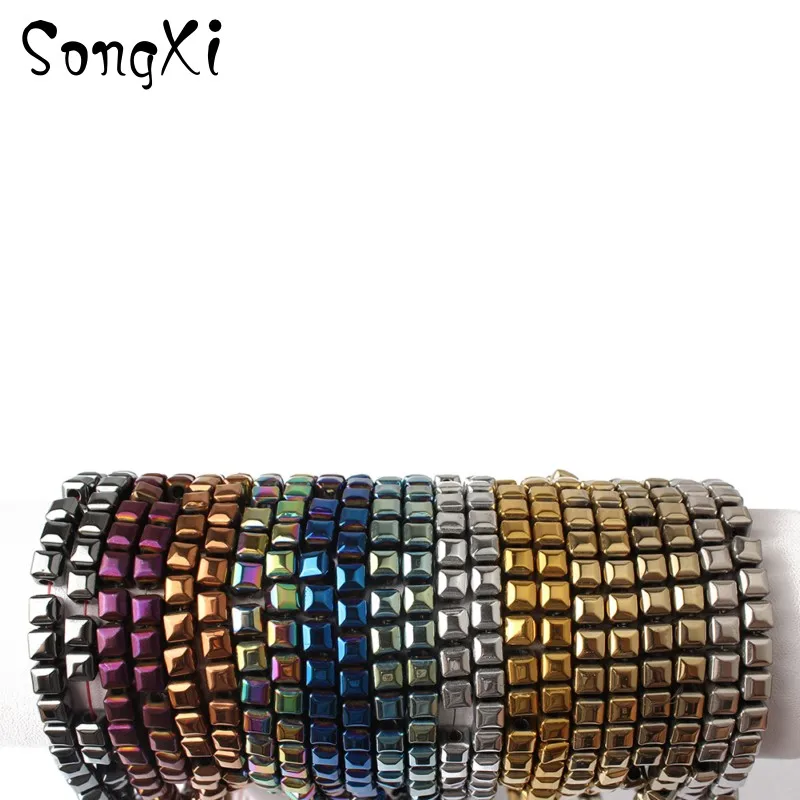 

6*6mm 15'' Natural Square Shape Plating Hematite Spacer For Jewelry Making Loose Stone Beads DIY Necklace Bracelet Wholesale