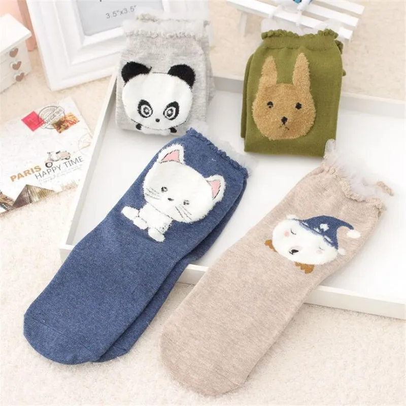1 пара, женские носки, Осень-зима, милые хлопковые носки с рисунком кота, панды, животных для женщин, девочек, модные женские носки без пятки