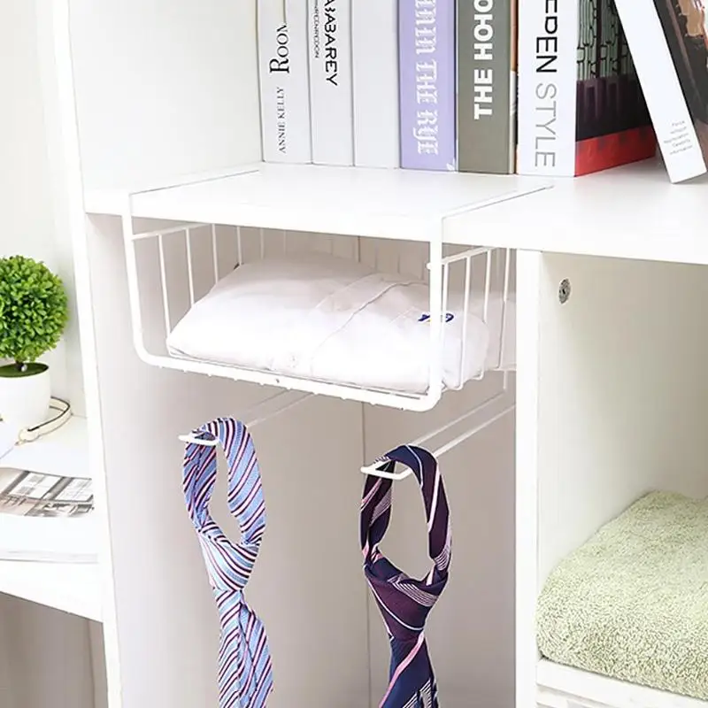 Iron Cupboard Hanging Basket Closet Shelf Hook Cabinet Storage Rack Holder Bathroom Kitchen Organizer Racks Accessories
