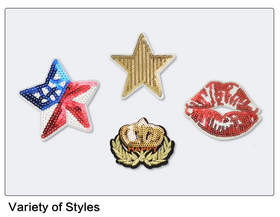 Sequin Patches Iron On Girl Embroidered Crown Rainbow BirdHeart LoveStarSexy Lip Patches For Clothing DIY Letters T-shirt (7)