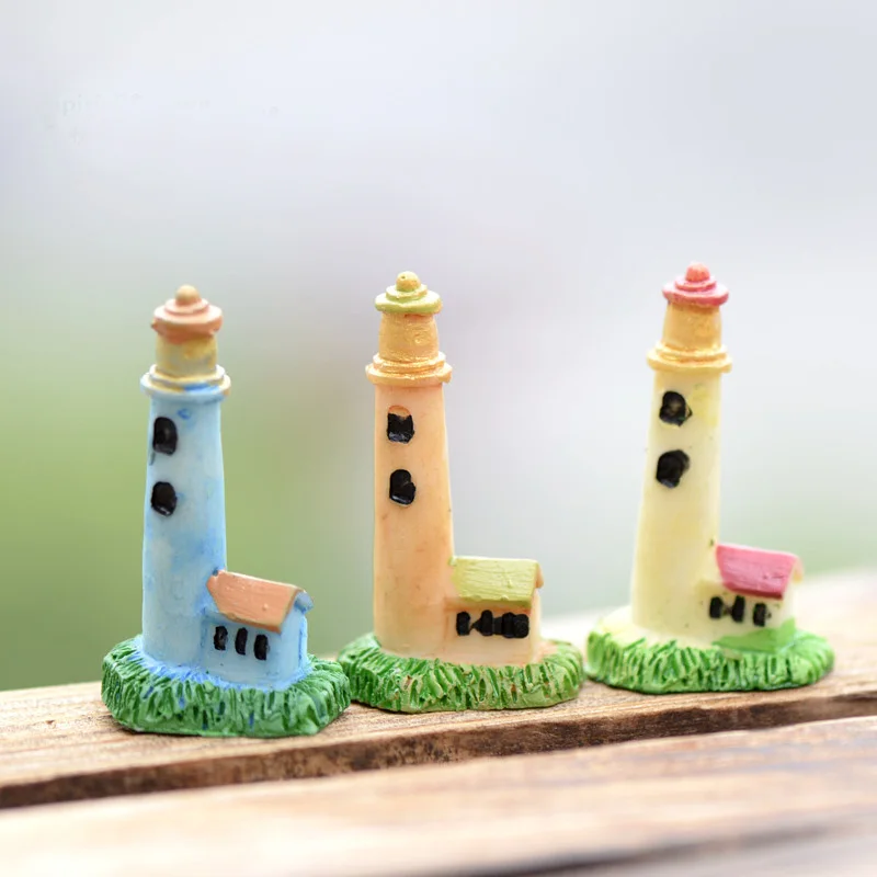 

XBJ024 Zakka Artificial Mini Lighthouse Beacon Micro Landscaping Decoration Small World Plastic Craft DIY Accessories