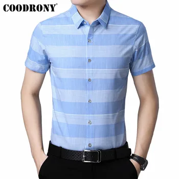 

COODRONY Social Business Casual Shirts Fashion Striped Shirt Men 2019 Summer Cool Short Sleeve Men Shirt Camisa Masculina S96029