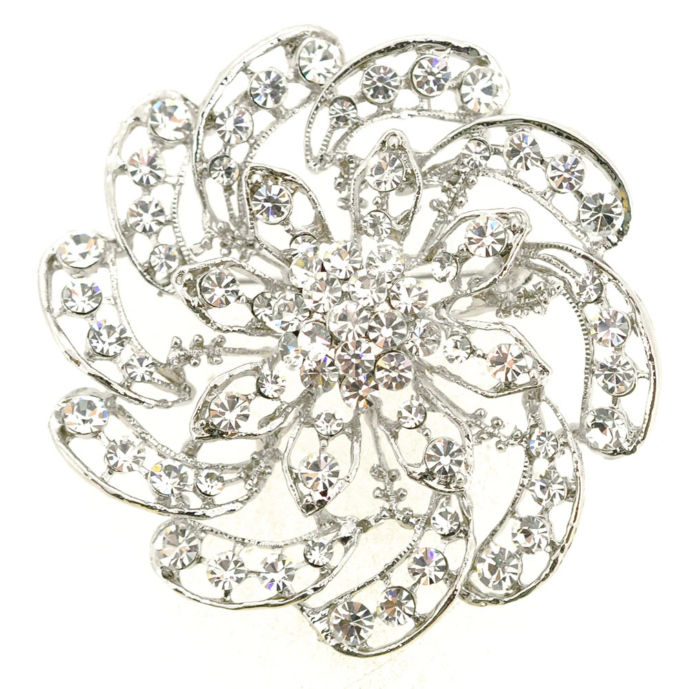 Fantasyard 2 oz Flower Crystal Pin Brooch - Silver & Chrome - 2.75 x 2.75 in.