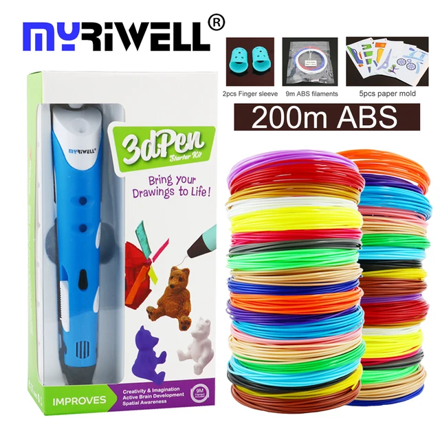 Special Price myriwell 3d pen 25m or 50m or 100m 1.75mm ABS filament 3d printer pen 3d handles for kids birthday christmas gift 3d drawing pen