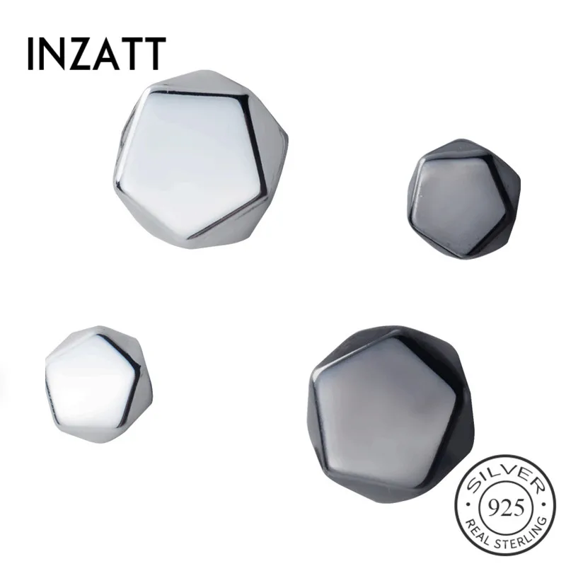 

INZATT Real 925 Sterling Silver Minimalist Polygon Stud Earrings For Fashion Women Geometric Fine Jewelry 2019 Accessories gift