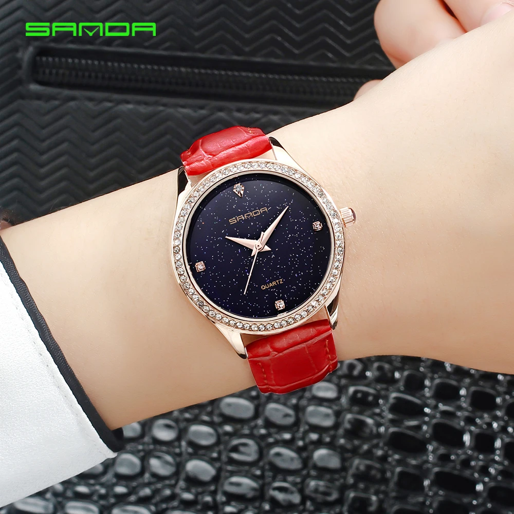

SANDA Luxury Brand Watches Women Quartz Leather Strap Diamond Dial Casual Waterproof Female Clock Ladies Watch relogio feminino