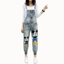 Джинсы прямые Повседневное Микки джинсовые комбинезоны для Для женщин джинсовый комбинезон комбинезоны брюки свободные женский спортивный костюм кармане джинсов Весна карандаш брюки