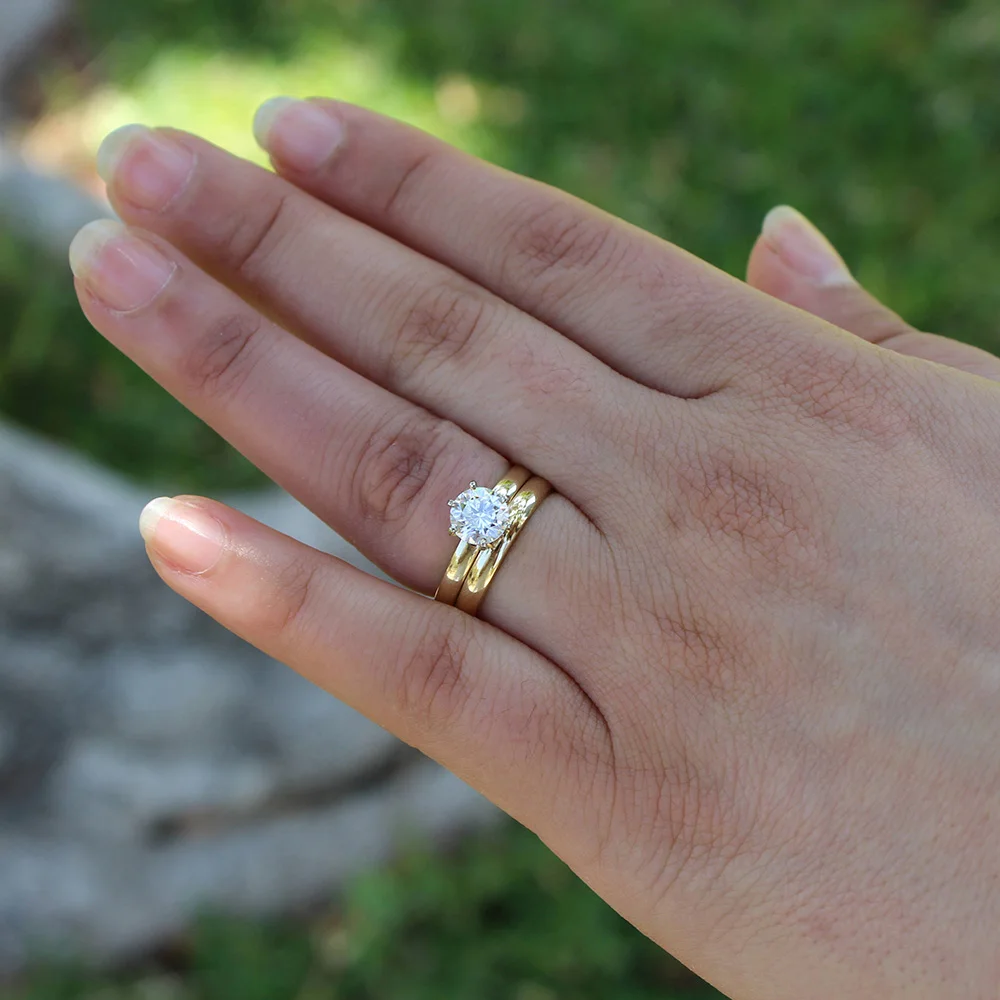 14 к желтое золото 0.5ct 5 мм муассанит обручальное кольцо, набор лабораторных бриллиантов, обручальное кольцо для женщин