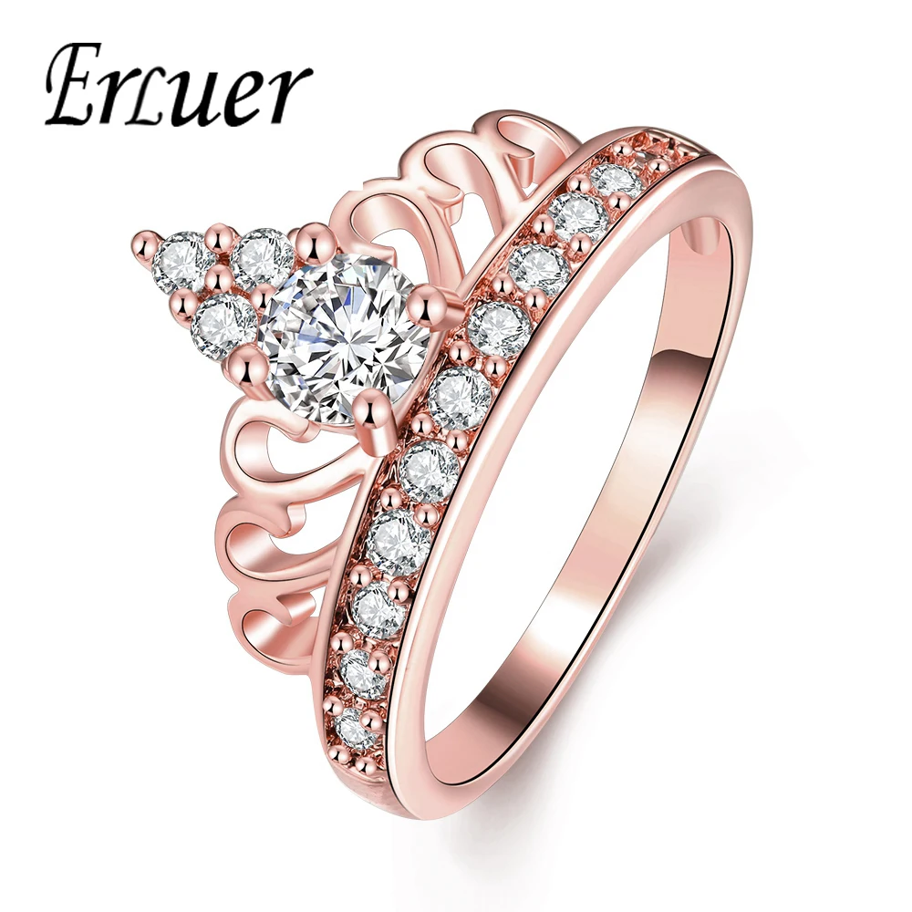 

ERLUER Fashion Crown rings for women Zirconia Brand Jewelry Gold Color/Rose gold/Silver Engagement love Gift anel anillos bague