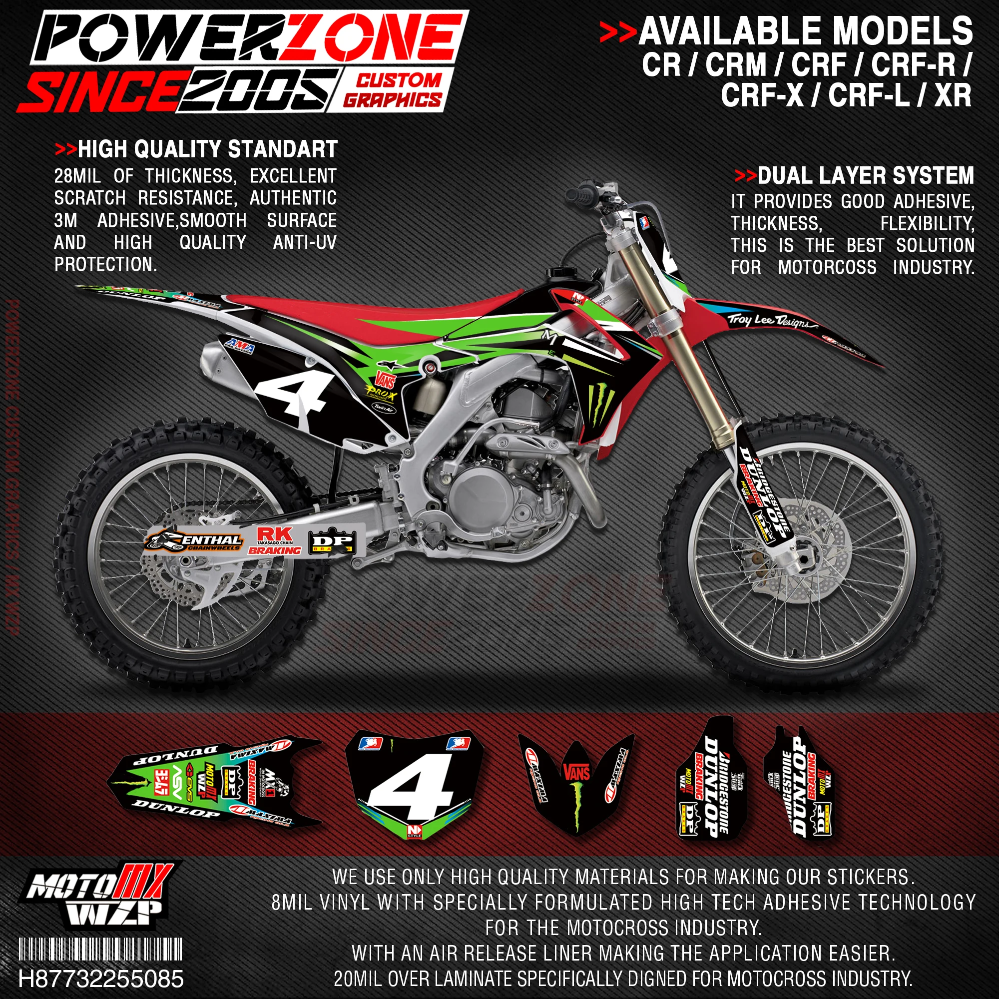 Персонализированные графические фоны PowerZone Team наклейки 3M Набор наклеек для HONDA