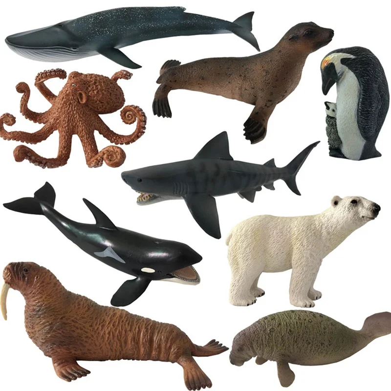 

Original Ocean Sealife Animals Sets Bule Whale Shark Jaws Tiger Killer Whale Leatherback Kids Learning Toy Children Gift