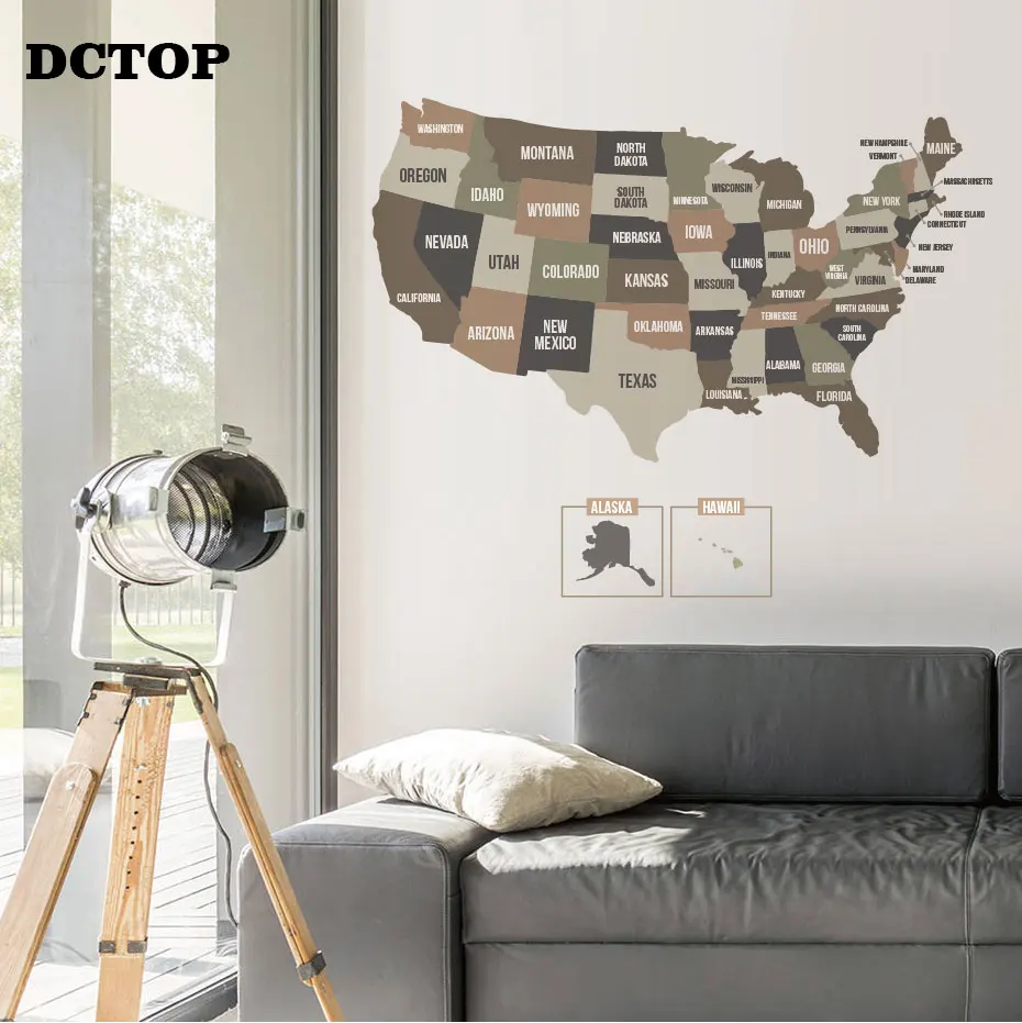 Pretty Color USA Map American States Map Wall Decal Kids Children's Art Vinyls Stickers Living Room Home Decorative Wallpaper (8)