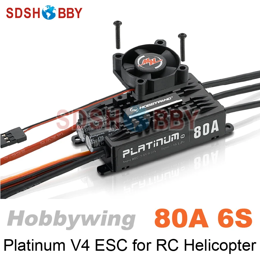 

Hobbywing Platinum HV 80A V4 6S Brushless ESC Electronic Speed Controller for RC Helicopter Fixed-wing Airplane